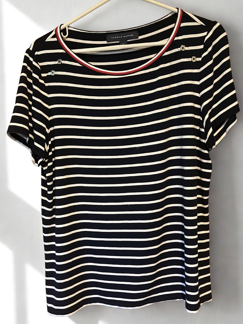Tommy Hilfiger Navy White Striped Nautical Tee Large